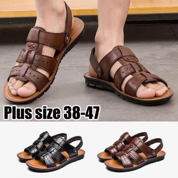Leather Flat Sandals Slippers Man Shoes 