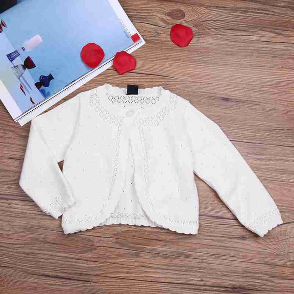 winying Baby Girls White Cotton Long Sleeves Lace Cardigan Knit Sweater Bolero Shrug 6-24 Months