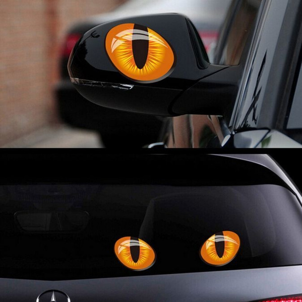 Cool 3D Evil Cat Eyes Mirror Car Sticker Funny Look Window Car Decal Accessories