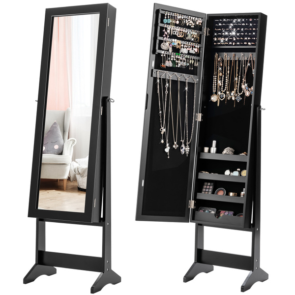 New Mirrored Jewelry Cabinet Armoire Mirror Organizer Storage Box