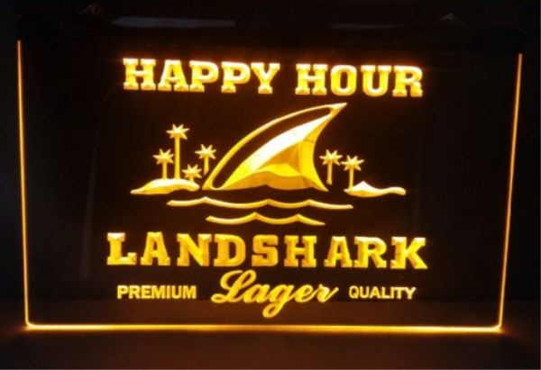 landshark happy hour LED neon light sign  pub bar beer