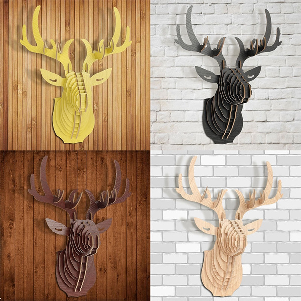 3D Wooden Puzzle Animal Wildlife Elk Deer Head Ornament Wall Hanging Home Decor