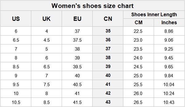 Skechers Women Size Chart