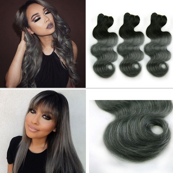 Brazilian Body Wave Ombre Dark Grey Curly Hair Weaving 1b Gray Two Tone Virgin Human Hair Extensions Wigs