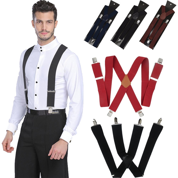 Red Elastic Adjustable Suspenders Men Western-style Trousers Braces Strap