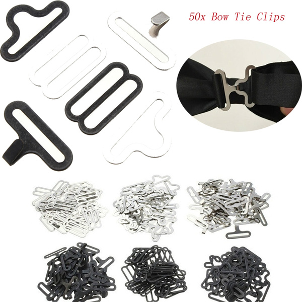 full set Webbing Strap Hook Clasp Bow Tie Clip Cravat Silver 