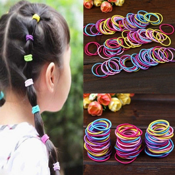 100 Stück Baby Kinder Mädchen Elastisch Haargummi Bunt-Haarbänder