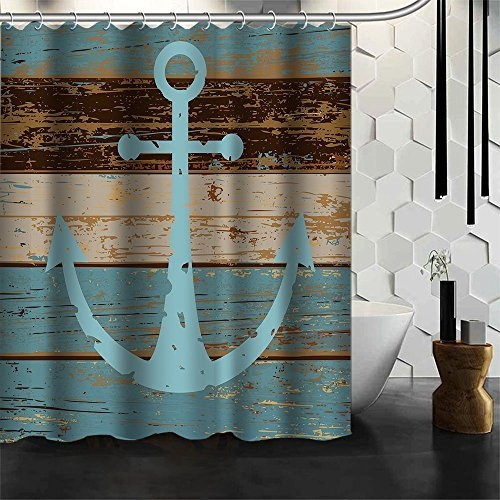 Turquoise Rustic Wooden Shower Curtain Mildew Resistant Fabric Shower Curtains