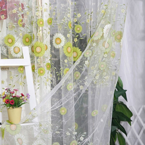 Decor Sheer Arrival Tulle Living Room 1*2 M Sunflower Voile Curtains Pattern