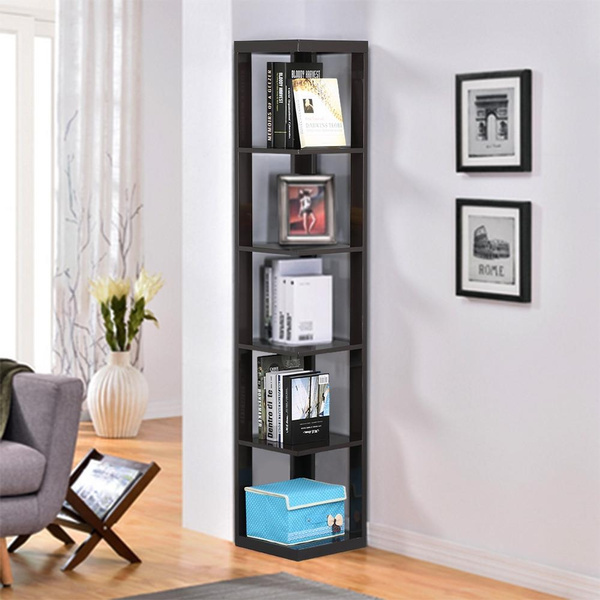5 Tier Espresso Wood Wall Corner Bookshelf Display Bookcase Home