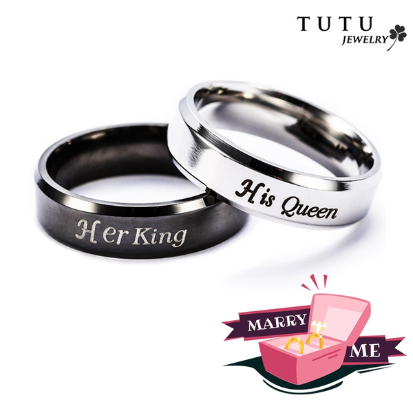 Fashion His Queen And Her King Titanium Steel For Lover Engagement Couple Rings