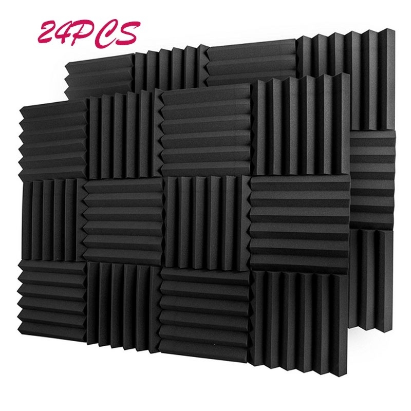 24 paneles negros de pared para absorción de sonido e insonorización para estudio 24 unidades de color negro y de 2,54 x 30,48 x 30,48 cm 
