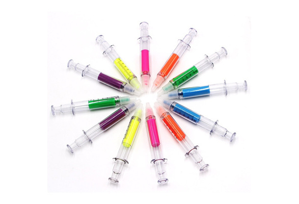 24 PACK Syringe Highlighters Pen Marker Needle Ball Point Nurse Hospital Doctor