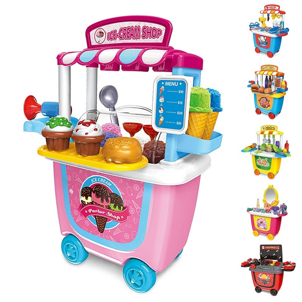 Simulation Ice Cream Shop Cart Kids Pretend Toy Set Supermarket Role Play 