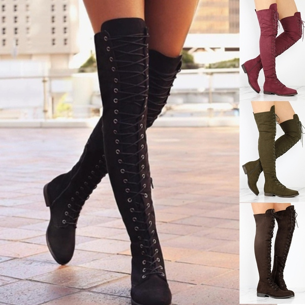 flat wide calf over the knee boots