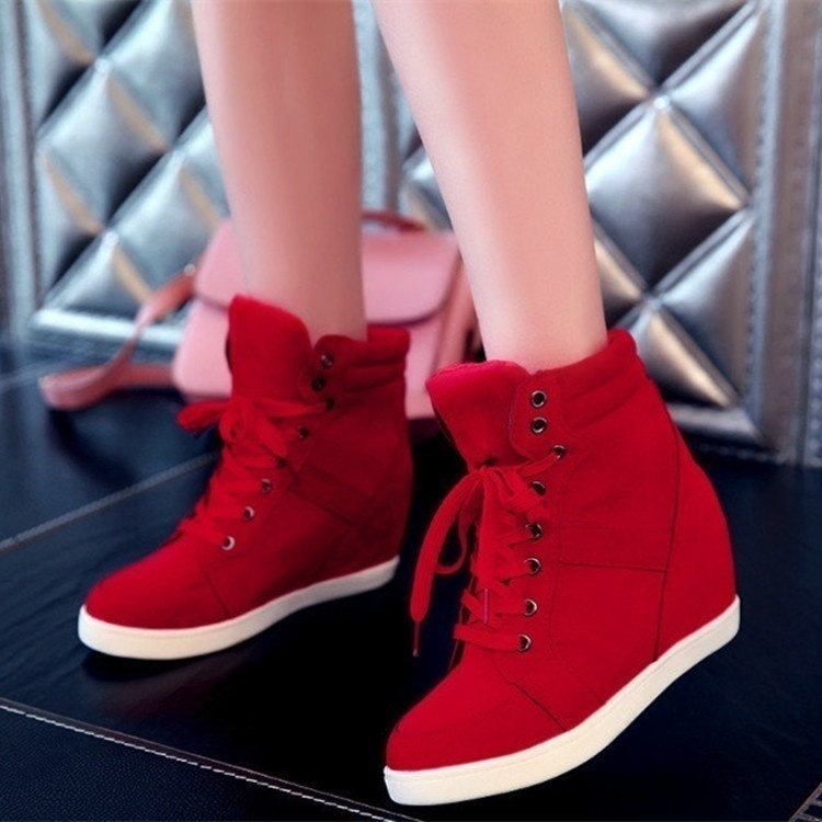New Womens Fashion Wedge Sneakers Hidding Heels Black Red Tennis Shoes ...