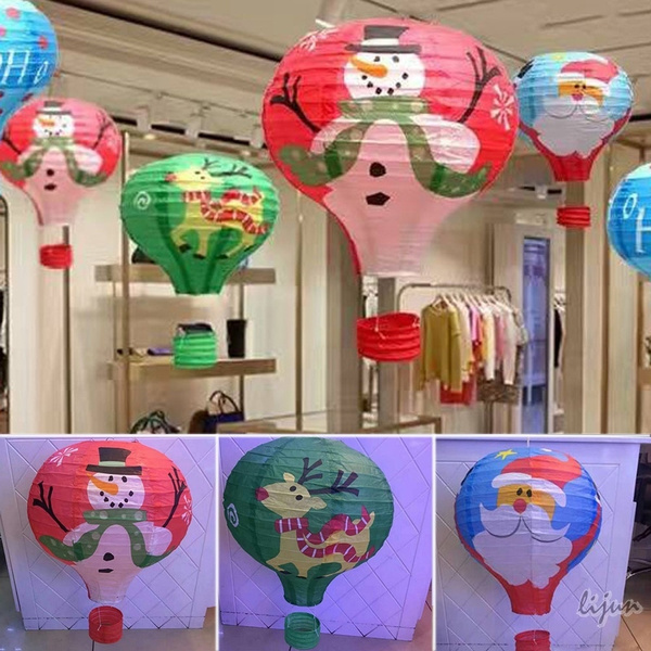 Newest 12 Christmas Hot Air Balloon Paper Lantern Lampshade Ceiling Light Wedding Party Decor Elk Snowman Santa Claus Best Gifts