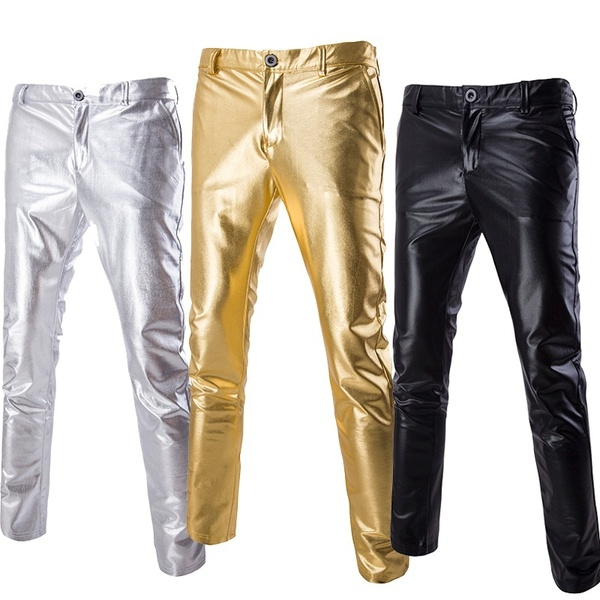 Casual Night Club Metallic Gold Flat Front Suit Pants/Straight Leg ...