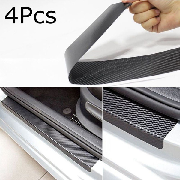 4Pcs 3D Carbon Fiber Black Car Door Sill Scuff Plate Cover Anti Scratch Sticker