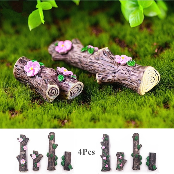 4pcs Set Tree Stumps Miniature Landscape Ornaments Bonsai Dollhouse Decorations
