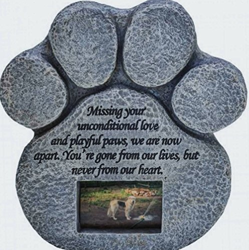 Paw Print Pet Memorial Stone Features A Photo Frame And