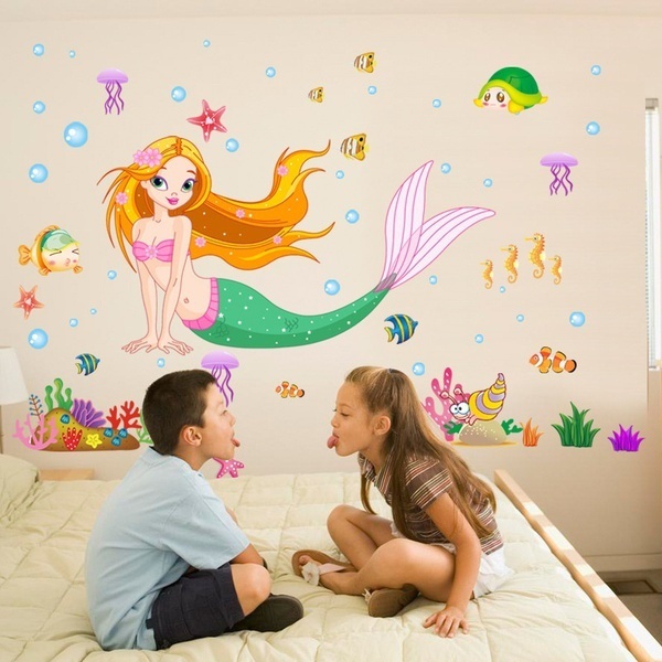 Cartoon Wall Stickers Boys Girls Room Decal Decor Home Mural Little Mermaid LN6X