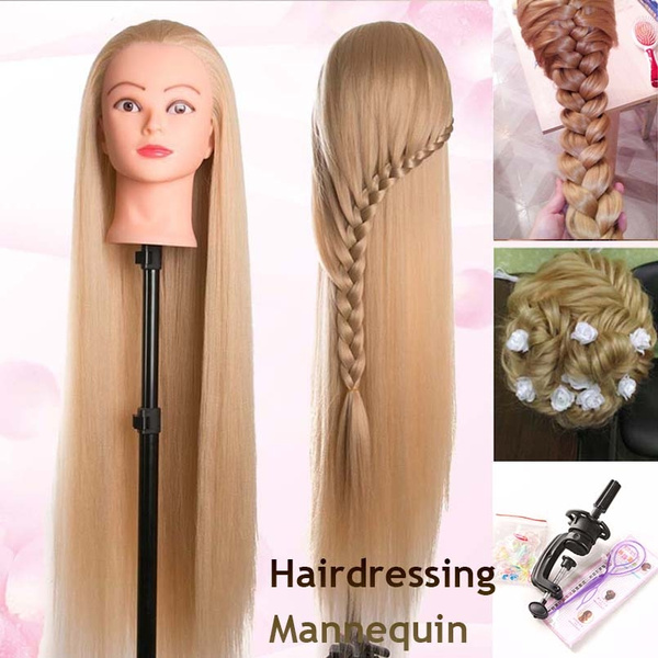Professional 80cm Hairdressing Dolls Head Very Long Khaki Hair