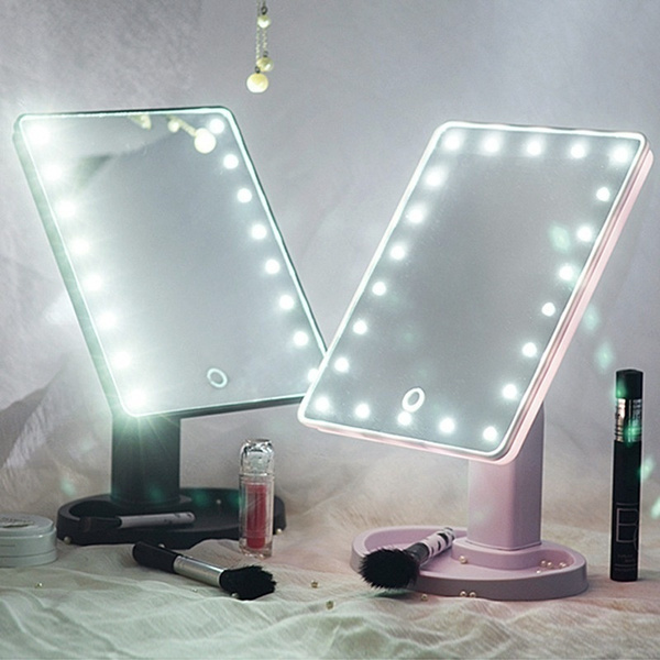 16 22 Led Touch Screen Makeup Mirror 360 Rotated Tabletop Cosmetic
