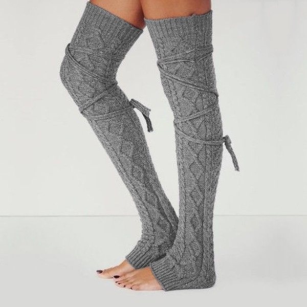 Fashion Women Winter Warm Knit Crochet High Knee Leg Warmers Leggings Boot Socks