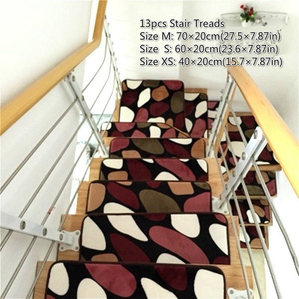13pcs Stone Stair Treads Rectangle Non Slip Rugs Stair Mats Country Style Staircase Pads Stepping Carpet