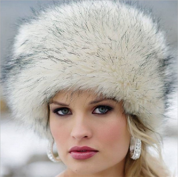 Warm Round Snow Cap Faux Fox Fur Beanie Cap Women Winter Russian