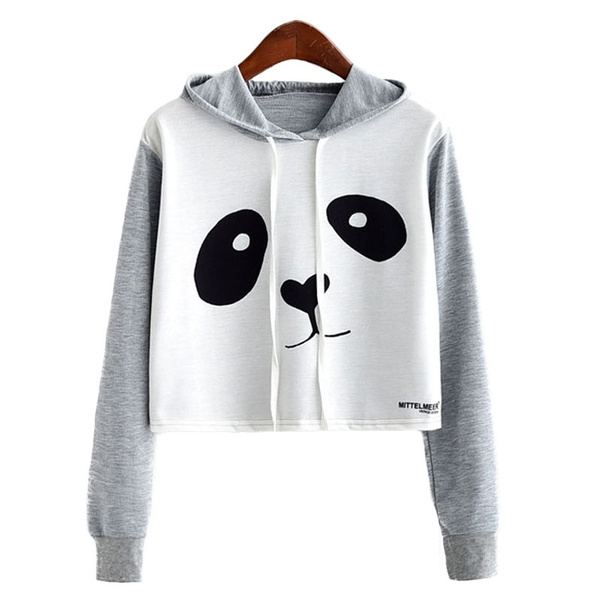 Uitgelezene Women Hoodie Panda Printed Crop Top Crop Top Sweatshirt Cute Panda VA-54