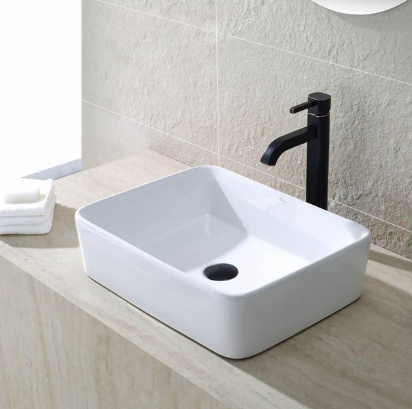 Kraus 18 75 Inch Rectanglar Above Mount Single Bowl White Ceramic Bathroom Sink