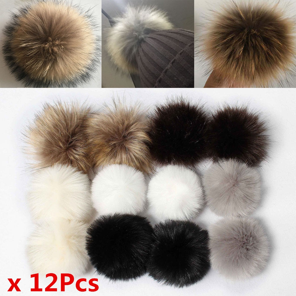 12Pcs Cute Faux Fur Fluffy Pompon Balls DIY Hats Shoes Scarves Handbag Decor Hot