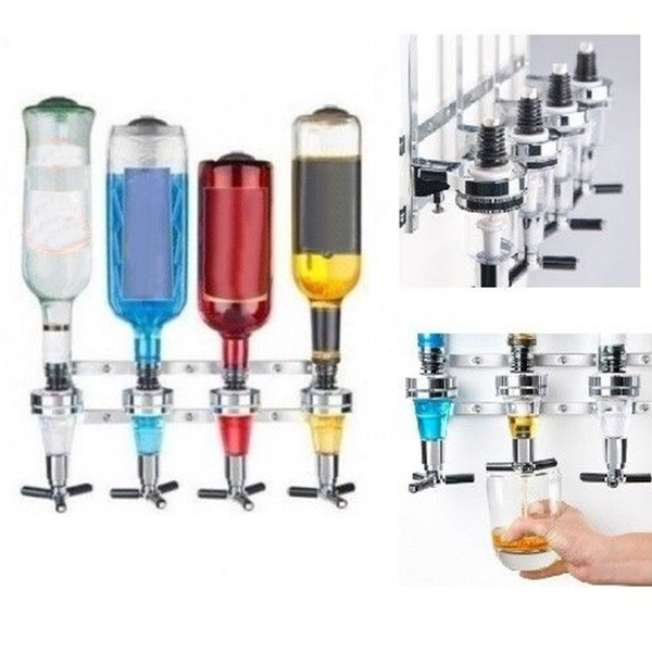 4 Bottle Bar Beverage Liquor Dispenser Alcohol Drink Shot Cabinet