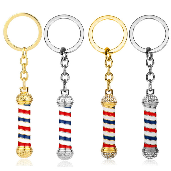 Jewelry 3D Hairdresser Barber Pole KeyRings Key Chains