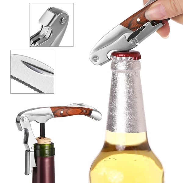 3-In-1 Design Waiters Corkscrew Wood Handle Wine Bottles Opener Foil Cutter Gift