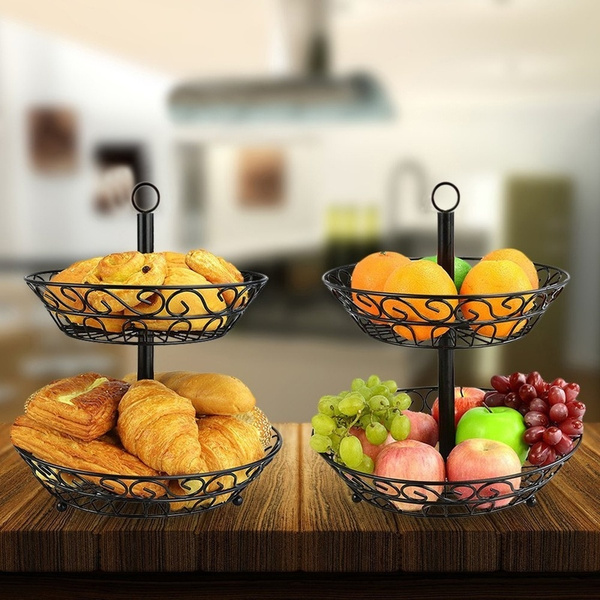 2 Tier Countertop Fruit Basket Holder Decorative Bowl Stand Fruits