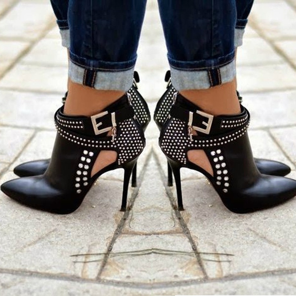 Hell Pointed Toe Leather Studded Punk 