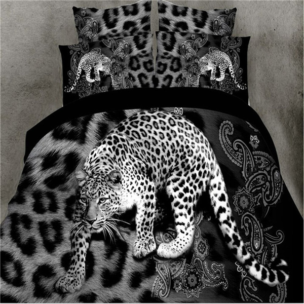Leopard 4pcs Animal Print Duvet Cover Comforter Queen Size Bedding