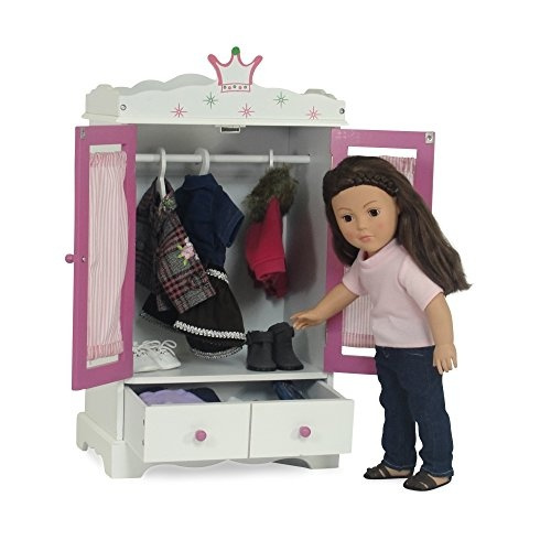 18 Inch Doll Wish Crown Storage Doll Armoire Closet Furniture