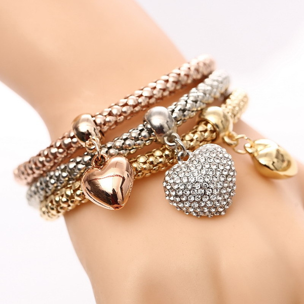 Gold/Silver/Rose Gold 3Pcs Rhinestone Women Bracelets Bangles Women Jewelry