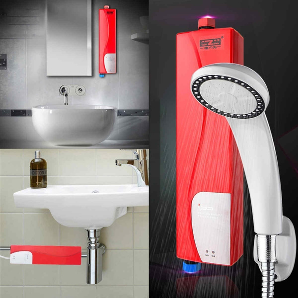 Mini Instant Electric Tankless Hot Water Heater Shower System Eu Plug Sink Tap Faucet Color Red Color White Sandymarket