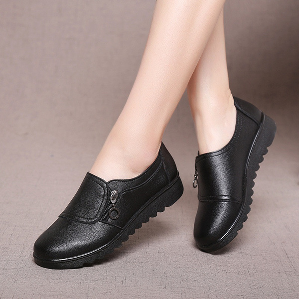 Women Leather Shoes Ladies Slip 