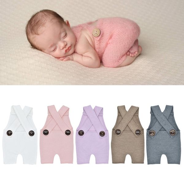 Newborn Photography Prop Button Overalls Pants Baby Photo Shoot Romper Outfit
