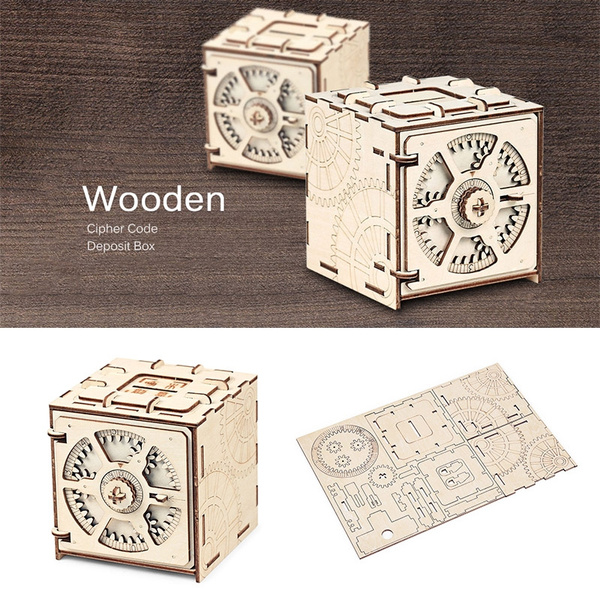 Cipher Code Deposit Box Mechanical Wooden Model 3D Puzzle Educational Toys
