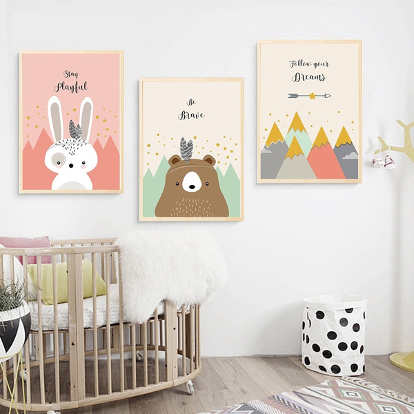 Home Décor Animal Fox Bunny Canvas Poster Nursery Wall Art Print Baby Kids Bedroom Decor Posters Prints - Baby Fox Nursery Wall Art