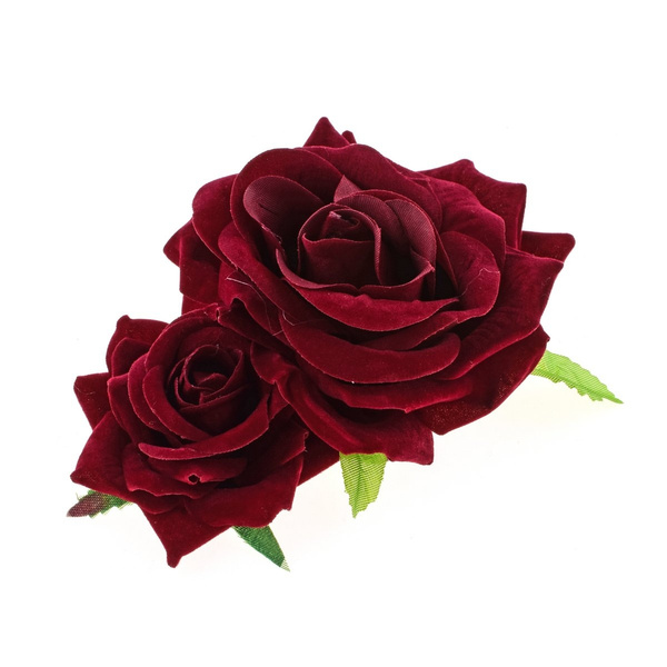 Large Clip on Hair Rose Flower Dark Red Burgundy FREE Uk Postage