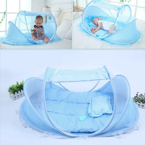 AODD Baby Mosquito Net Bed Suitable for Baby Indoor and Outdoor use Pink Comfortable Babies Pad Protect from Sun Mosquitos & Bugs 4 in1 Baby Bed Portable Folding Baby Crib Baby Travel Bed