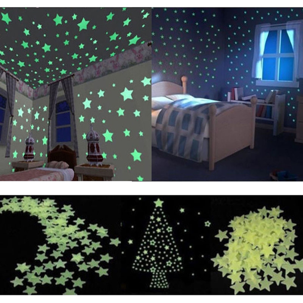 100pcs Wall Glow In The Dark Stars Stickers Kids Bedroom Nursery Room Decor Uk